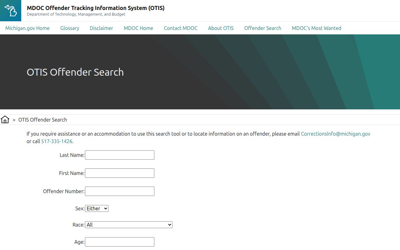 Michigan Department of Corrections OTIS search for Muskegon County custody records