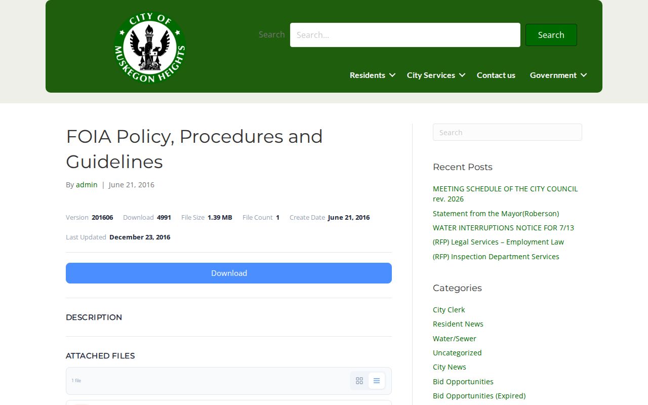 Muskegon Heights FOIA policy for police arrest records