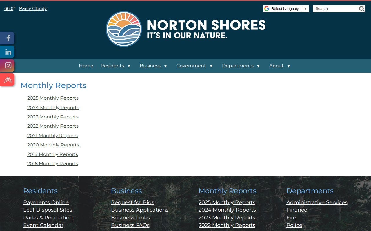 Norton Shores monthly police report records page