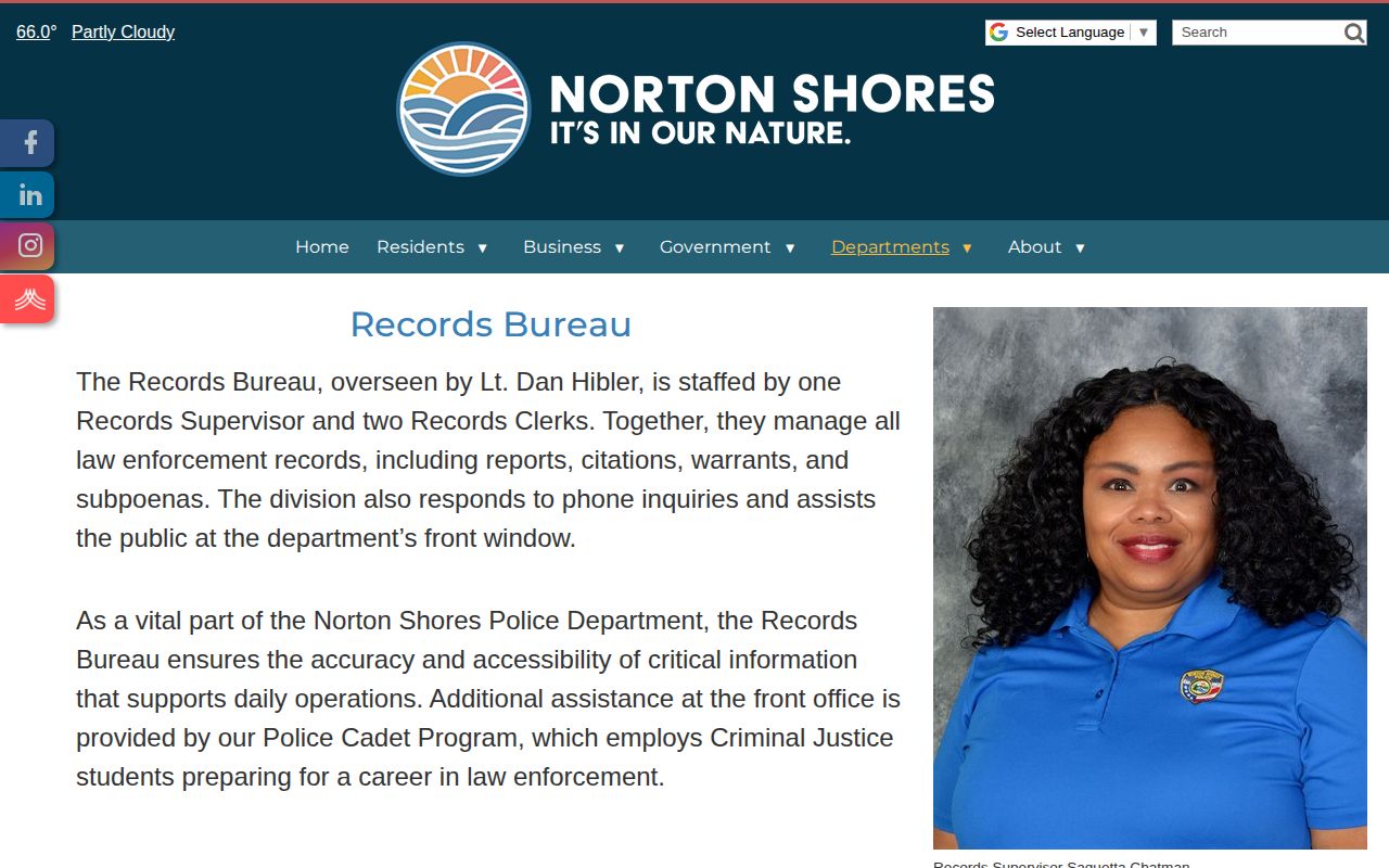 Norton Shores Police Records Division arrest record request page